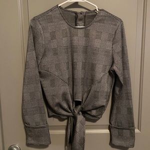 Checkered tie blouse